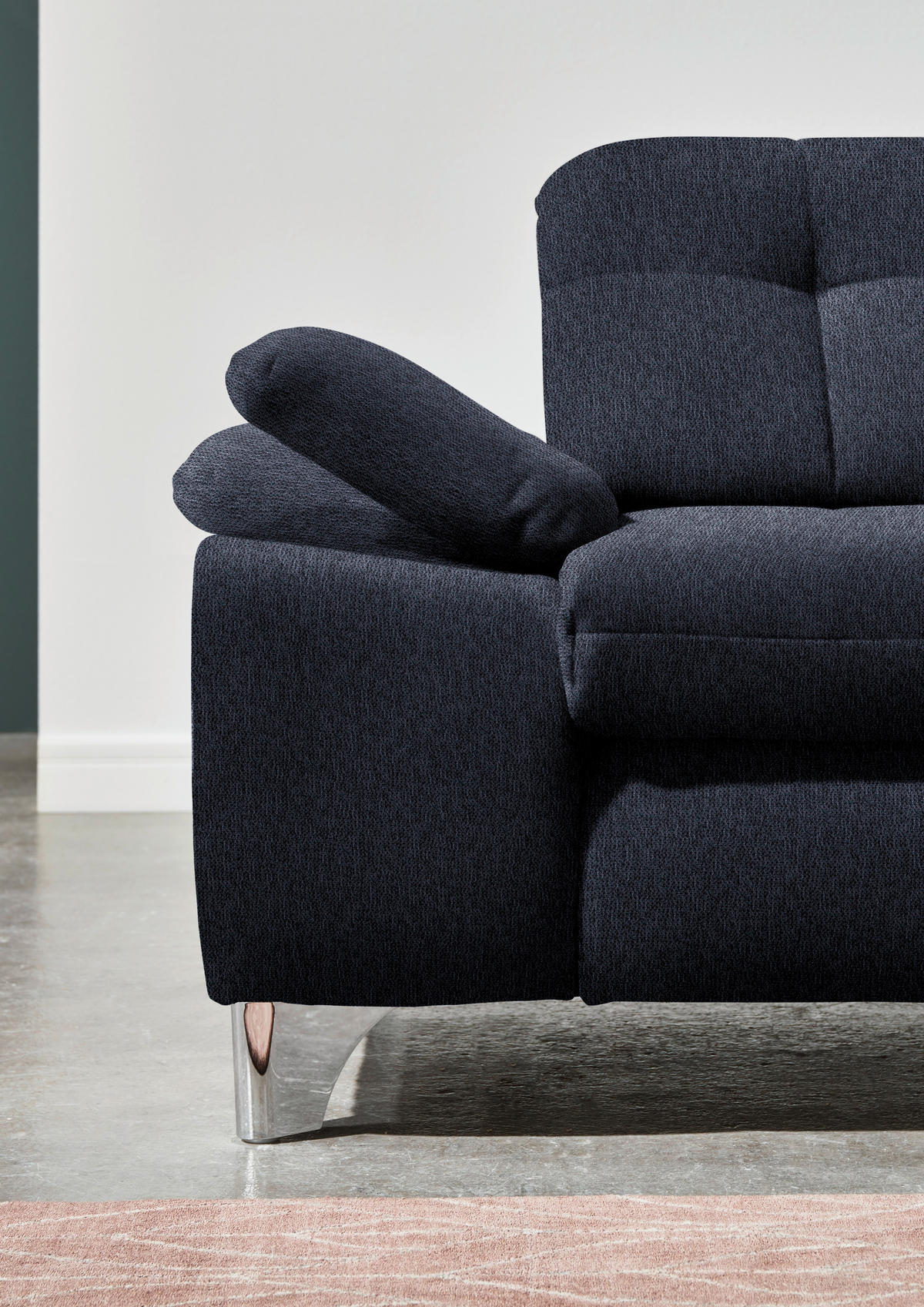 ECKSOFA in Chenille Dunkelblau  - Chromfarben/Dunkelblau, Design, Textil/Metall (310/260cm) - Beldomo Speed