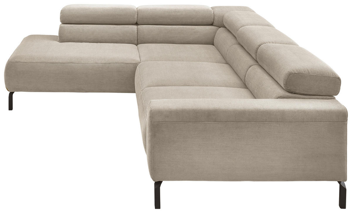ECKSOFA inkl. Funktion Ottomane links  Sandfarben Feincord  - Sandfarben/Schwarz, Design, Textil/Metall (219/273cm) - Pure Home Lifestyle