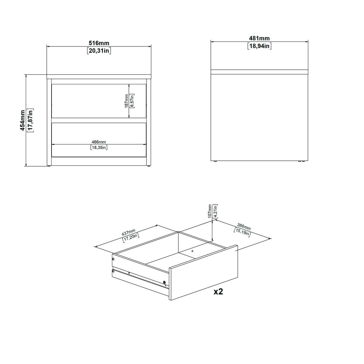 NOČNÍ STOLEK, bílá, 52/45/48 cm - bílá, Konvenční, kompozitní dřevo (52/45/48cm) - Boxxx