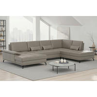 SEDACÍ SOUPRAVA, kůže, šedá - šedá/černá, Basics, kov/textil (176/363/223cm) - Sit & More