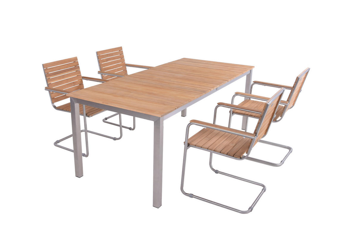 GARTENTISCHGRUPPE  - Silberfarben/Braun, Basics, Holz/Metall - Gardenson