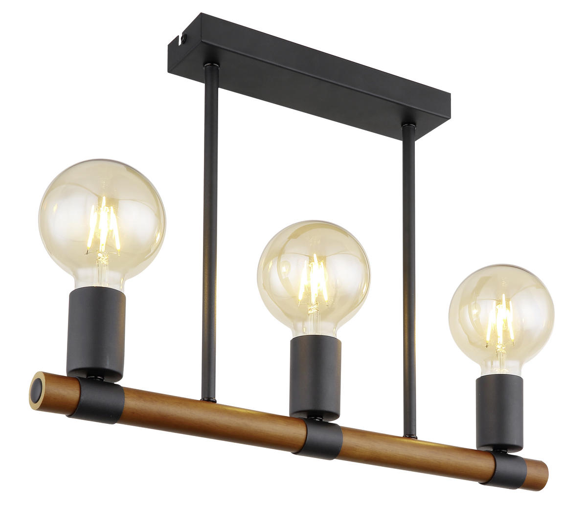 DECKENLEUCHTE 49/6/35 cm   - Schwarz/Braun, Basics, Holz/Metall (49/6/35cm) - Globo