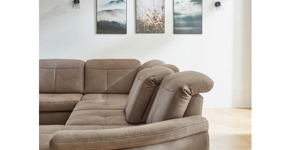 WOHNLANDSCHAFT Graubraun Mikrofaser - Wildeiche/Graubraun, KONVENTIONELL, Holz/Textil (243/343/185cm) - Voleo
