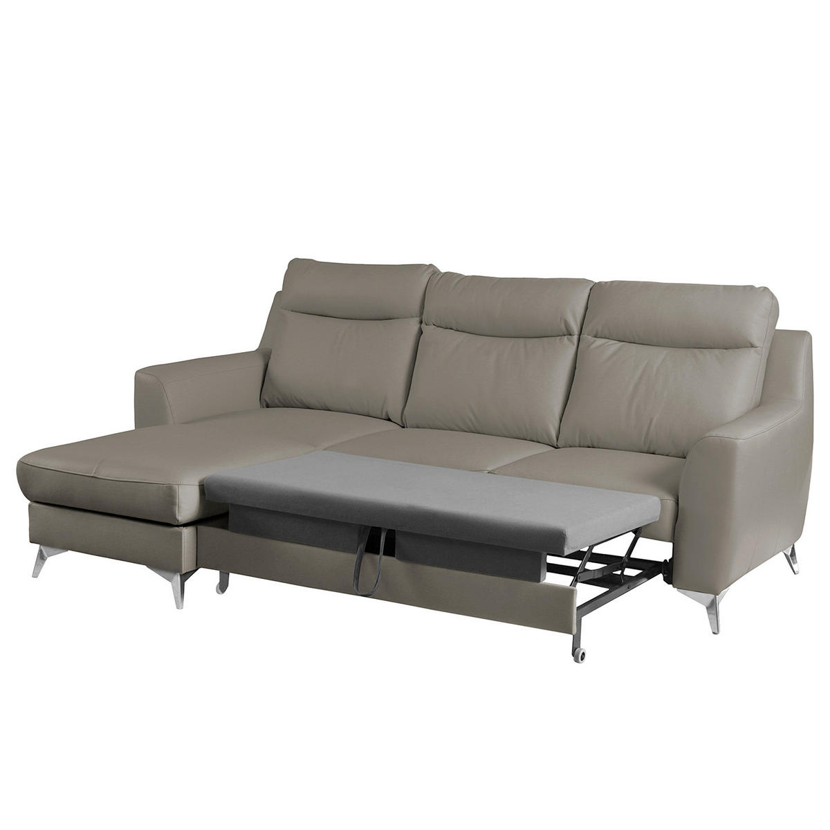 ECKSOFA Lederlook Echtleder Schlammfarben  - Chromfarben/Schlammfarben, Design, Leder/Textil (236/168cm) - Livetastic