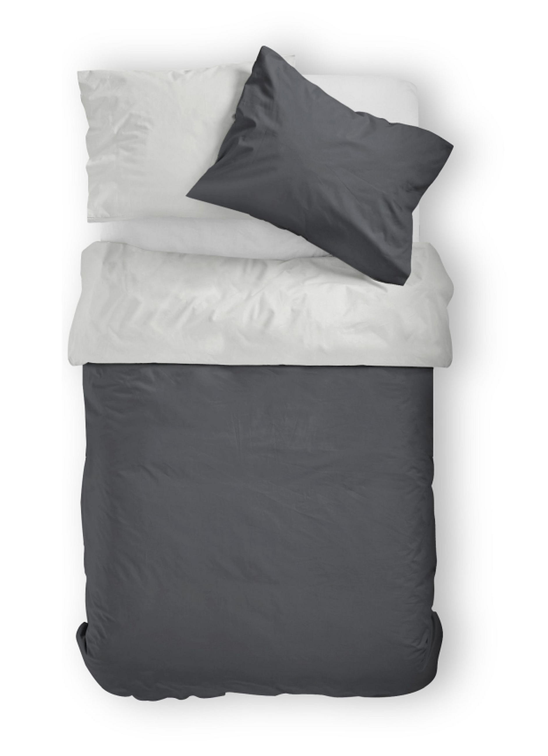 WENDEBETTWÄSCHE Makosatin 135/200 cm  - Anthrazit/Hellgrau, Basics, Textil (135/200cm)