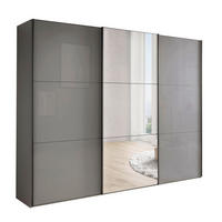 SCHWEBETÜRENSCHRANK 300/236/67 cm,  in Lavagrau, 3 Tür(en)  - Lavagrau/Schwarz, MODERN, Glas/Holzwerkstoff (300/236/67cm) - Chameo