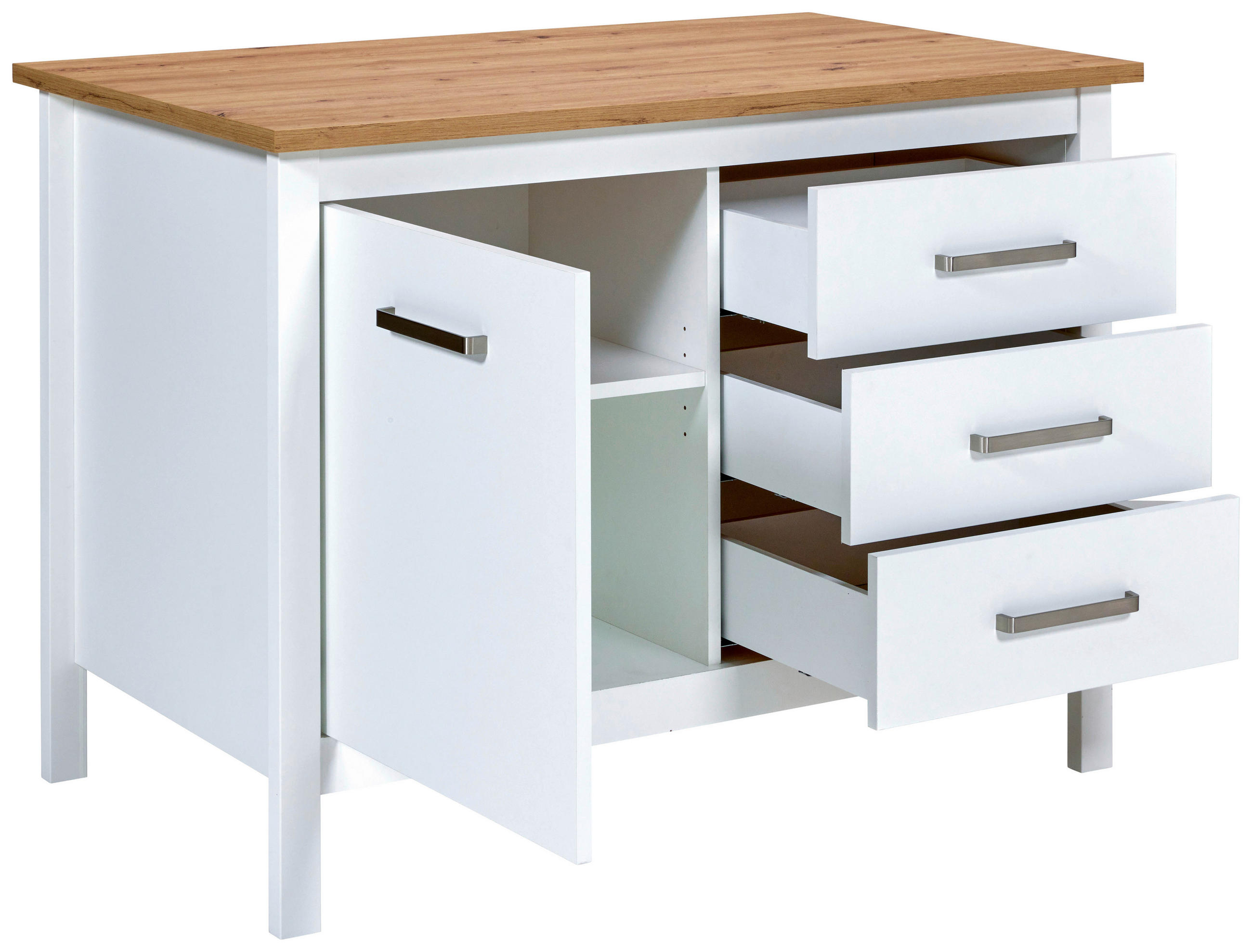 KÜCHENINSEL 124/91/75 cm  in Weiß, Eiche Artisan  - Silberfarben/Weiß, MODERN, Holzwerkstoff/Metall (124/91/75cm) - home24
