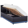 POLSTERBETT 90/200 cm,  in Schwarz, Beleuchtung, Lattenrost, Bettkasten,  - Birkefarben/Buchefarben, Design, Holz/Kunststoff (90/200cm) - Xora