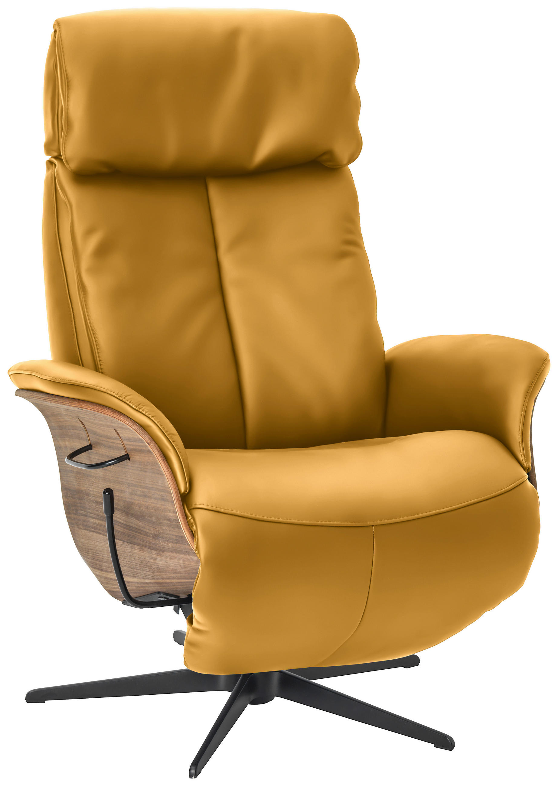 RELAXSESSEL in Leder Gelb  - Gelb/Nussbaumfarben, Design, Leder/Holz (78/104-113/84cm) - Welnova