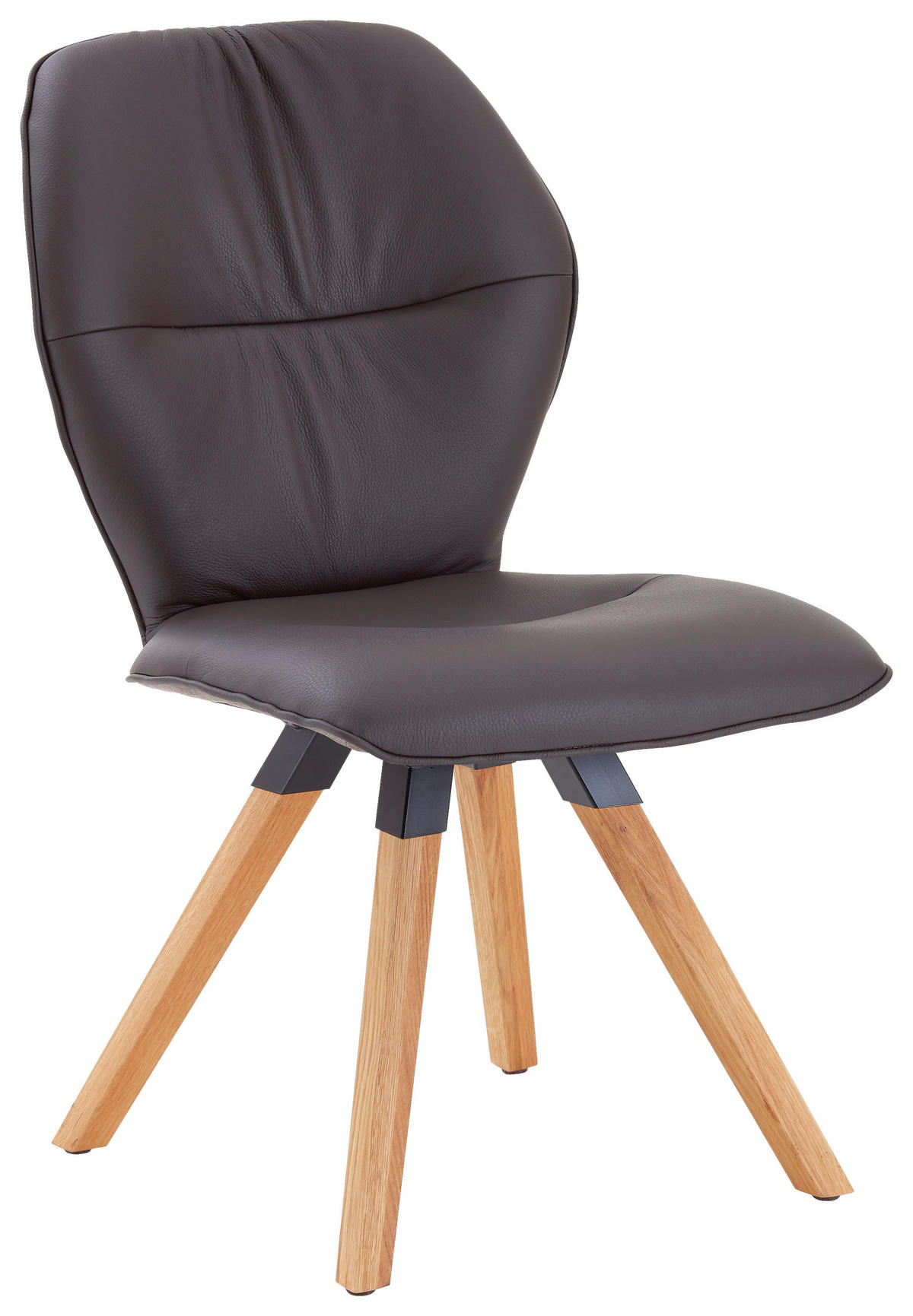 STUHL Echtleder Taupe, Mokka Wildeiche massiv  - Taupe/Wildeiche, Design, Leder/Holz (62/91/59cm) - Valdera