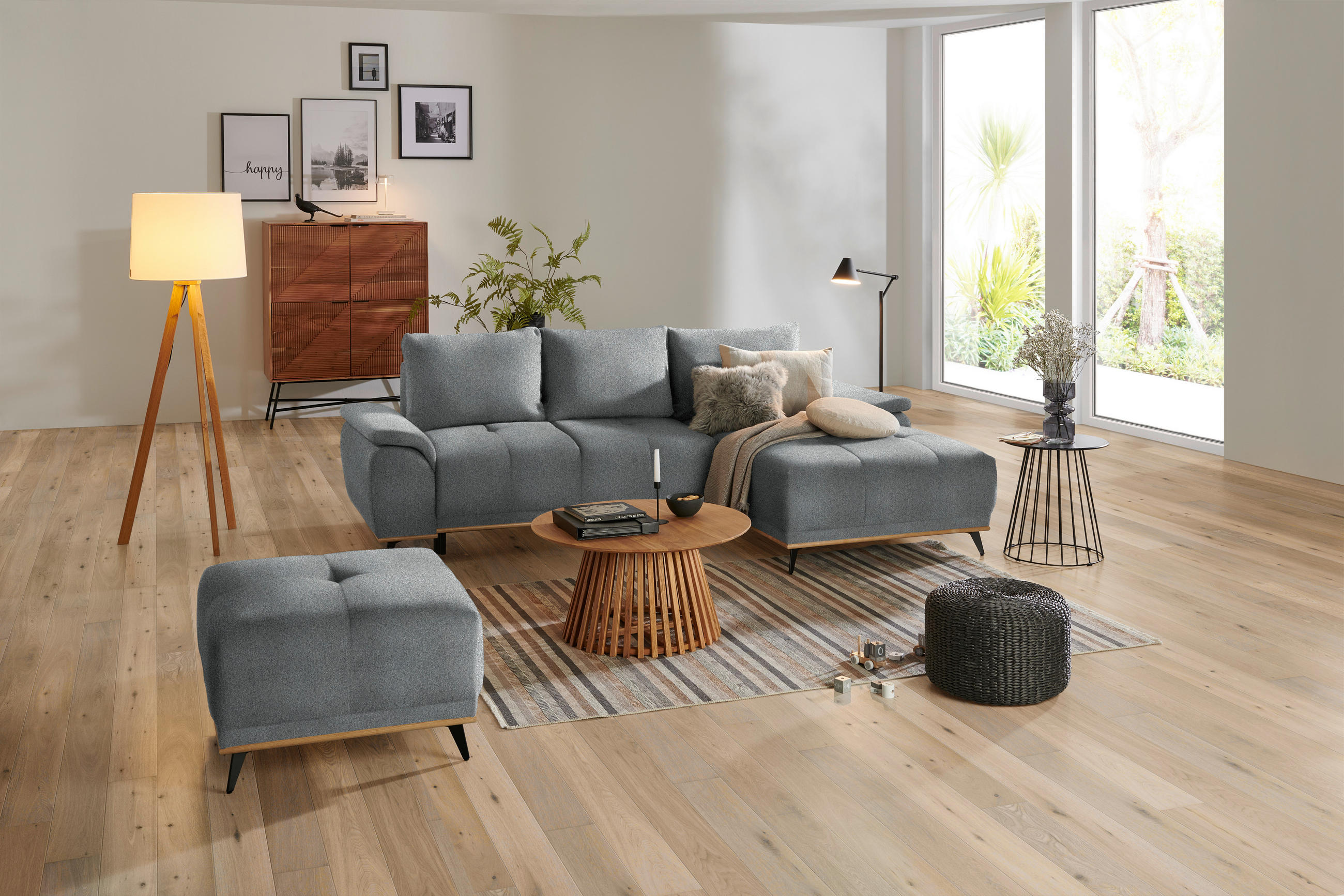 HOCKER in Textil Anthrazit  - Anthrazit/Schwarz, Modern, Holz/Textil (73/47/73cm) - home24