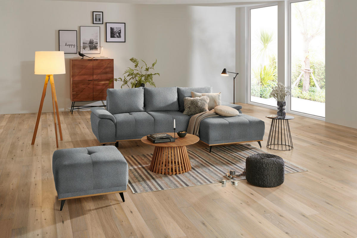 ECKSOFA in Chenille Anthrazit  - Anthrazit/Schwarz, Modern, Textil/Metall (262/168cm) - home24