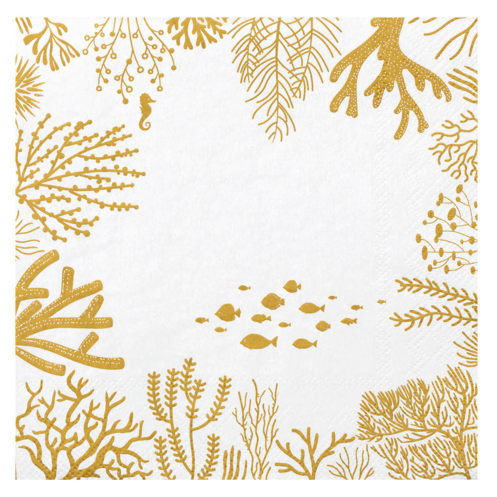 SERVIETTE  33/33 cm   - Weiss/Goldfarben, Basics (33/33cm) - Räder