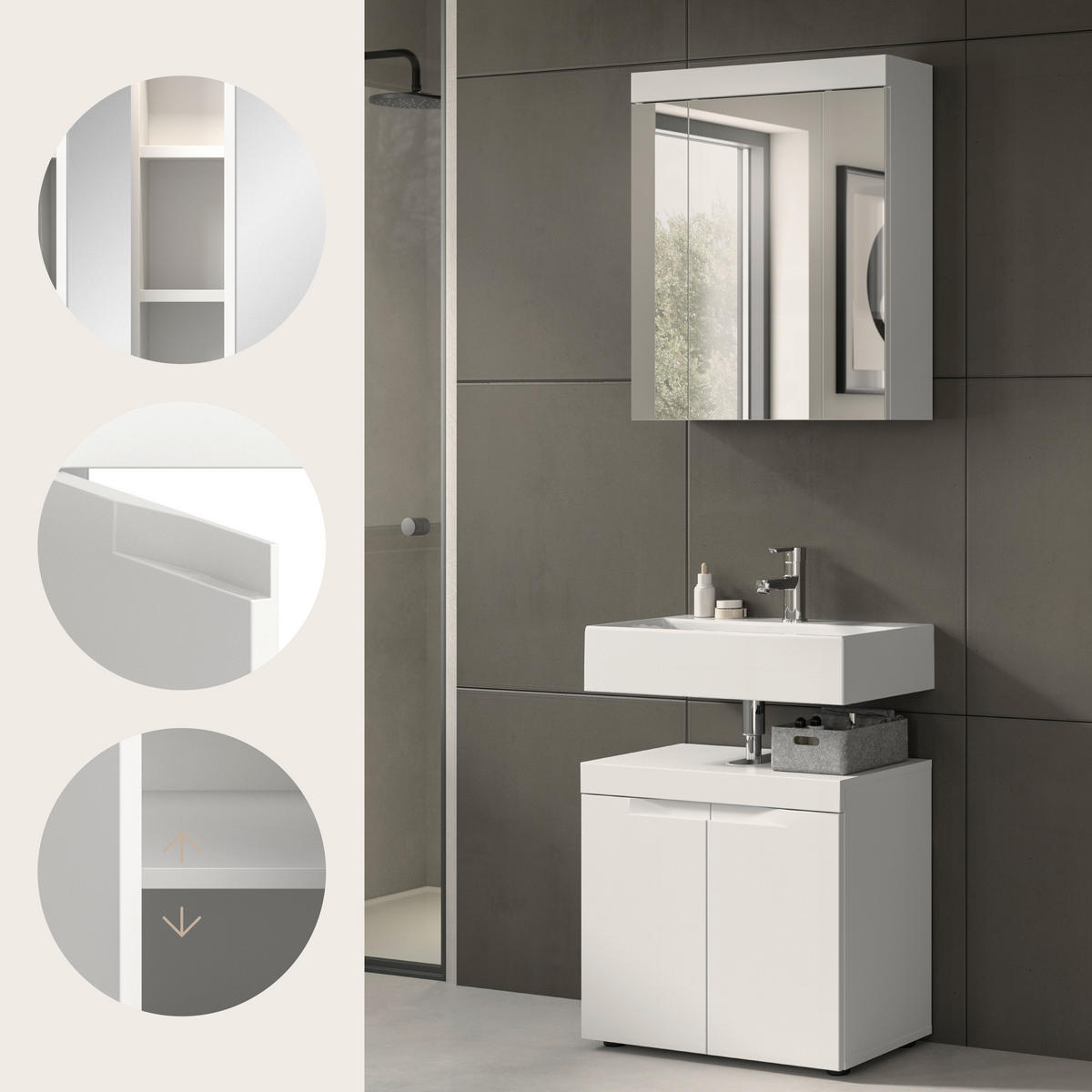BADRUM 60 cm  - vit/svart, Trend, trämaterial/glas (60cm) - MID.YOU