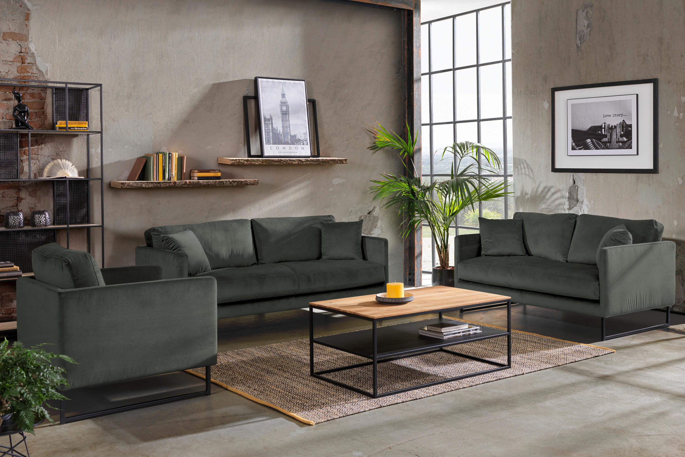 Thumbnail - Carryhome 2-Sitzer-Sofa, Dunkelgrau, Textil, Füllung: Silikon,Silikon, 150x78x84 cm, Made in EU, Typenauswahl, Stoffausw...