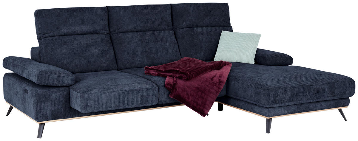 ECKSOFA in Struktur Dunkelblau  - Schwarz/Dunkelblau, Modern, Textil/Metall (283/194cm) - MID.YOU
