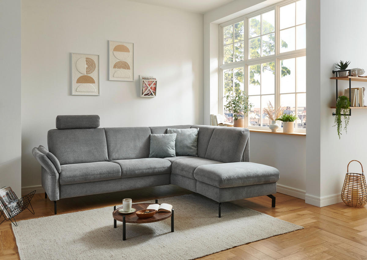ECKSOFA in Flachgewebe Grau  - Schwarz/Grau, Konventionell, Textil/Metall (241/190cm) - Beldomo Comfort