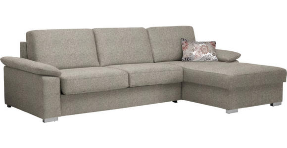 ECKSOFA in Flachgewebe Graubraun  - Chromfarben/Graubraun, KONVENTIONELL, Textil/Metall (285/176cm) - Novel