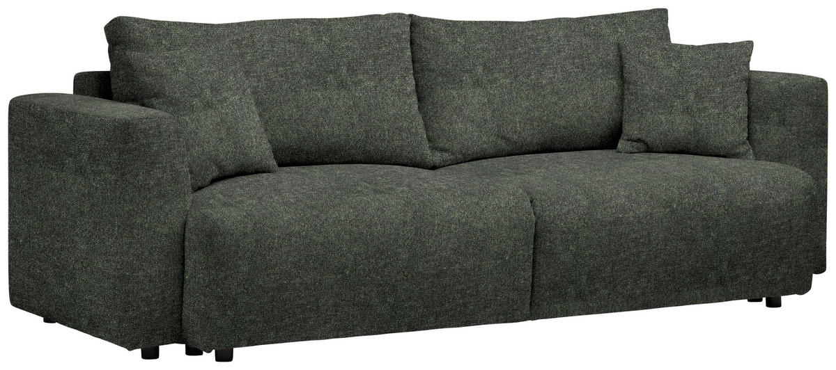 SCHLAFSOFA  mit Stoffauswahl, Schlafen auf Sitzhöhe, Rücken echt Velours Dunkelgrün  - Dunkelgrün/Schwarz, Design, Kunststoff/Textil (250/92/105cm) - Carryhome