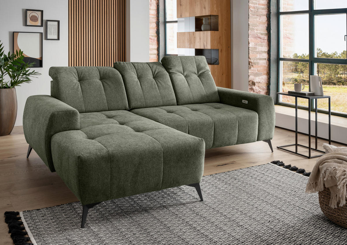 ECKSOFA Grün Chenille  - Schwarz/Grün, MODERN, Textil/Metall (180/258cm) - Livetastic