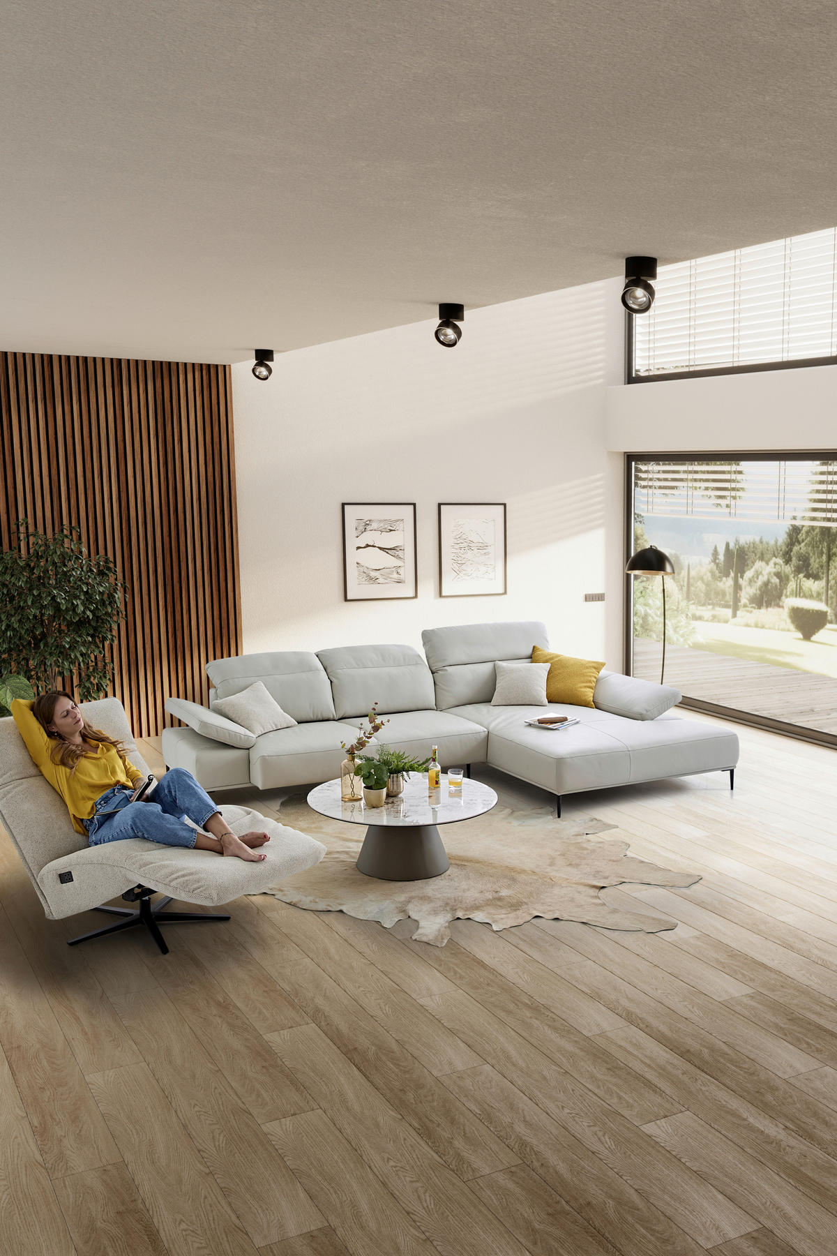 ECKSOFA in Echtleder Greige  - Greige/Schwarz, Modern, Leder/Metall (322/206cm) - Chilliano