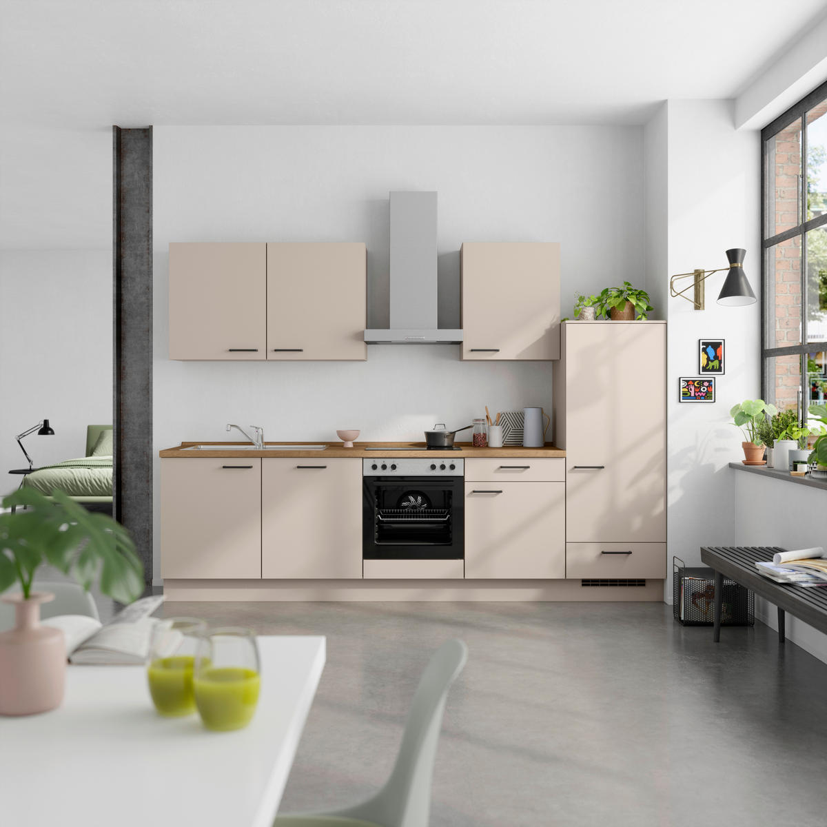 KÜCHENBLOCK Easytouch 300 cm  in Eichefarben, Sandfarben  - Sandfarben/Eichefarben, MODERN, Holzwerkstoff/Metall (300cm) - Nobilia