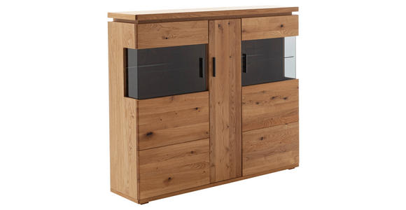 HIGHBOARD Grau, Eichefarben  150/128/37 cm  - Eichefarben/Anthrazit, Natur, Glas/Holz (150/128/37cm) - Linea Natura