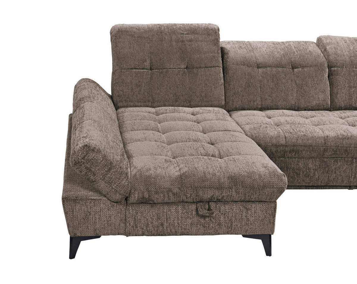 WOHNLANDSCHAFT MERCY Braun Mikrovelours  - Schwarz/Braun, MODERN, Kunststoff/Textil (169/348/245cm) - MID.YOU