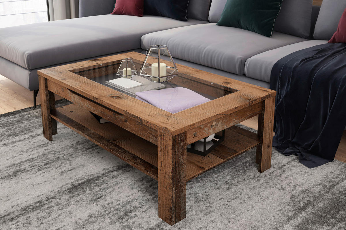 COUCHTISCH Klarglas 110/67/43 cm rechteckig Braun  - Anthrazit/Braun, Basics, Glas/Holzwerkstoff (110/67/43cm) - MID.YOU