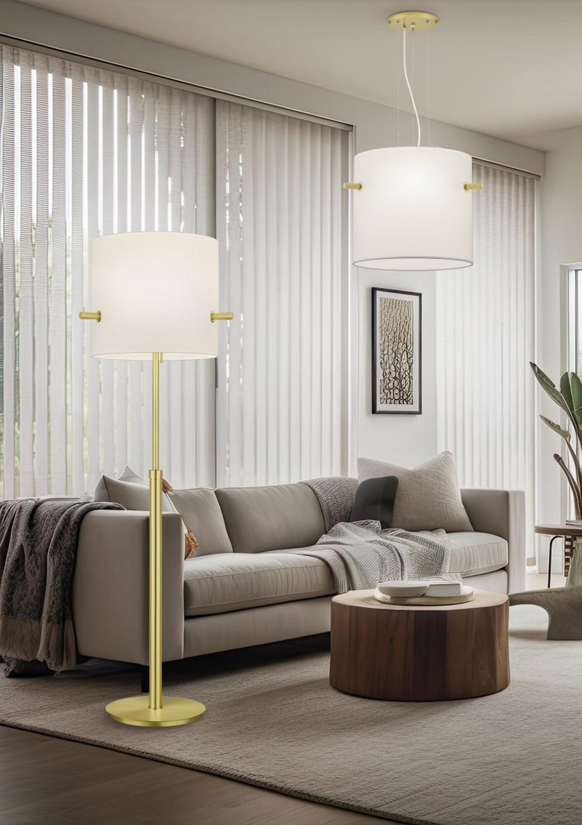 HÄNGELEUCHTE 50/150 cm  - Messingfarben/Weiß, KONVENTIONELL, Textil/Metall (50/150cm) - Trio Leuchten