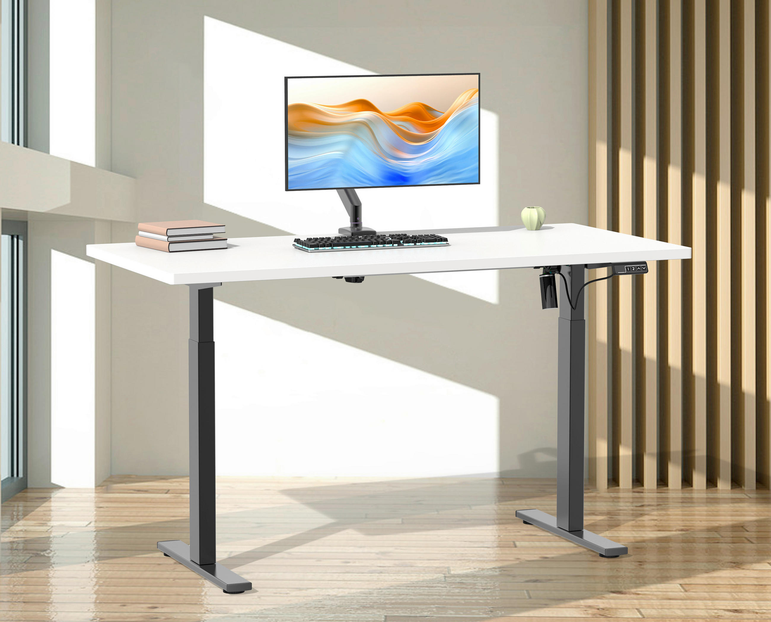 SCHREIBTISCH  in Schwarz, Weiss  - Weiss/Silberfarben, Design, Holzwerkstoff/Metall (140/71/80cm) - MID.YOU