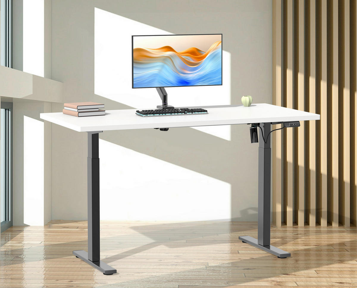 SCHREIBTISCH höhenverstellbar  - Silberfarben/Schwarz, Design, Holzwerkstoff/Metall (140/71/80cm) - MID.YOU