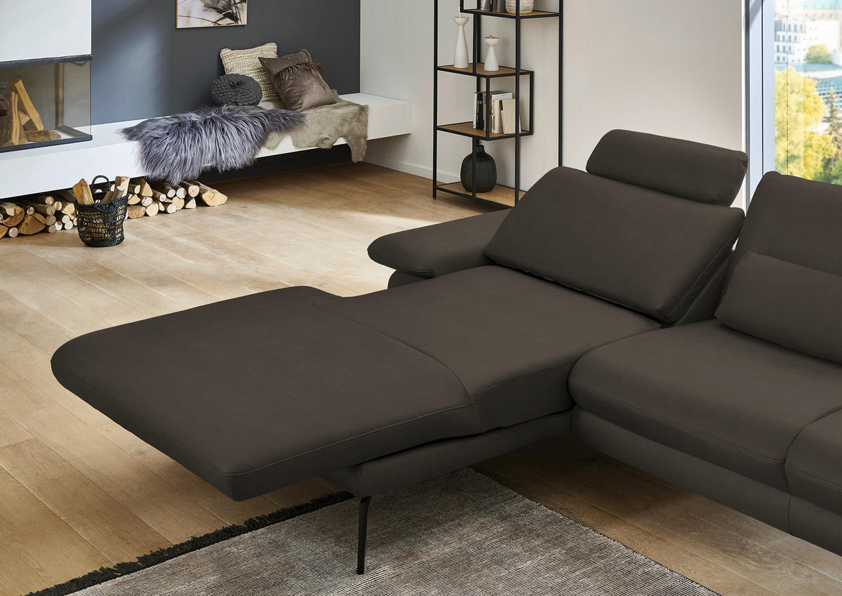 ECKSOFA in Echtleder Graubraun  - Graubraun/Schwarz, Design, Leder/Metall (180/310cm) - Dieter Knoll