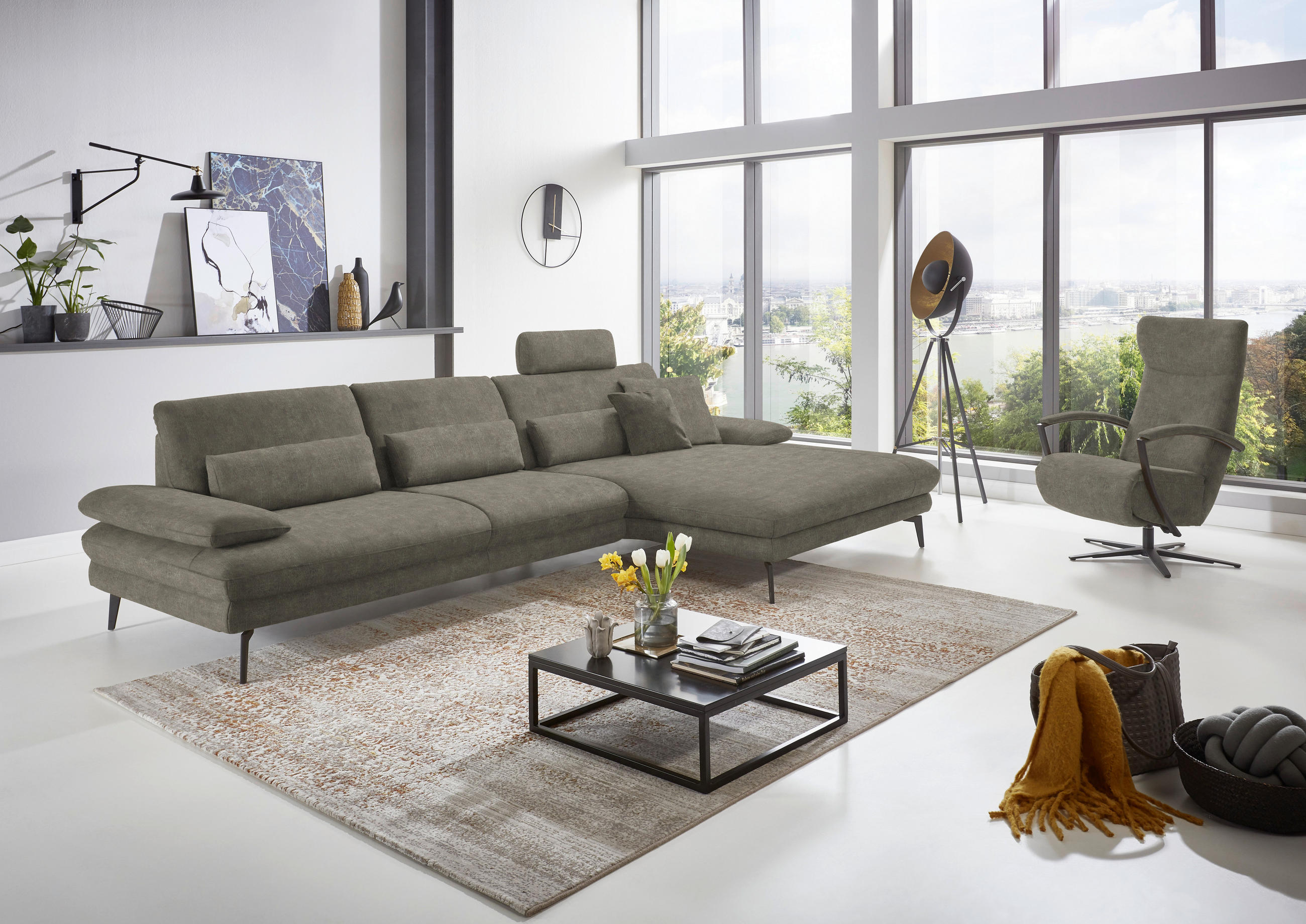 ECKSOFA in Velours Grau  - Schwarz/Grau, Design, Textil/Metall (310/180cm) - Dieter Knoll