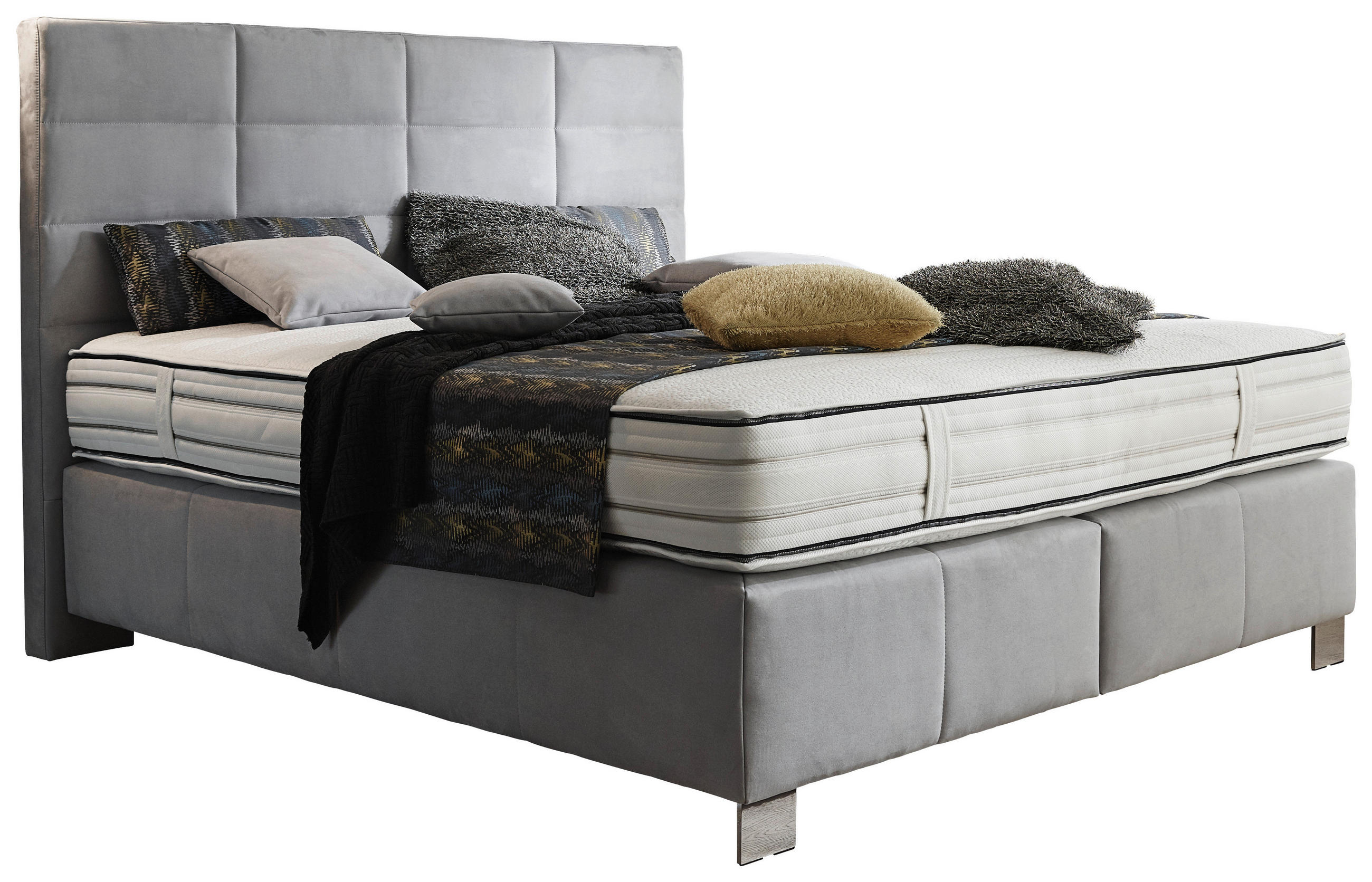 BOXSPRINGBETT 180/200 cm  in Hellgrau  - Hellgrau/Alufarben, Konventionell, Textil/Metall (180/200cm) - Dieter Knoll