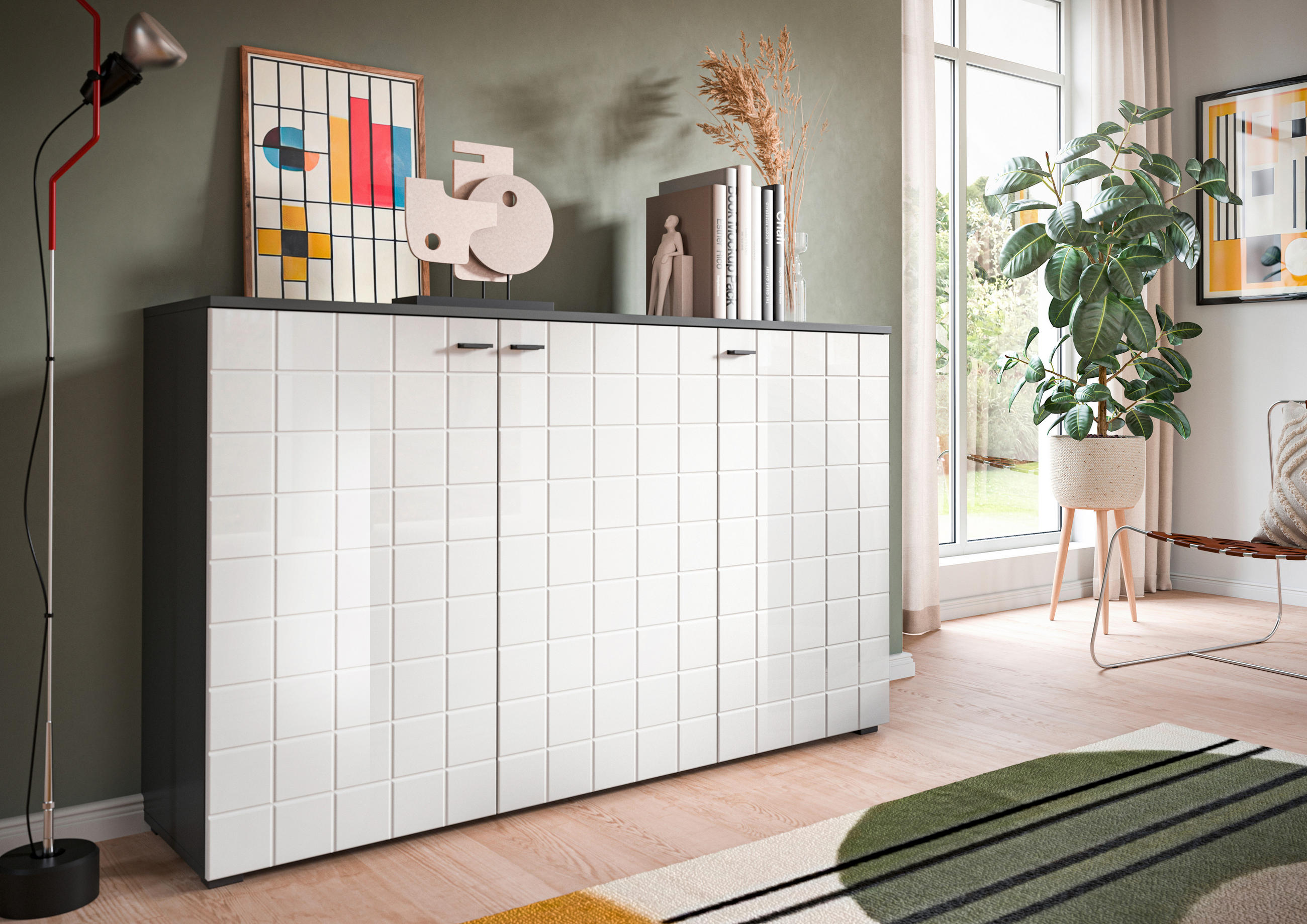 SIDEBOARD 138/87/37 cm  in Weiss Hochglanz  - Weiss Hochglanz/Schwarz, Design, Holzwerkstoff/Kunststoff (138/87/37cm) - MID.YOU