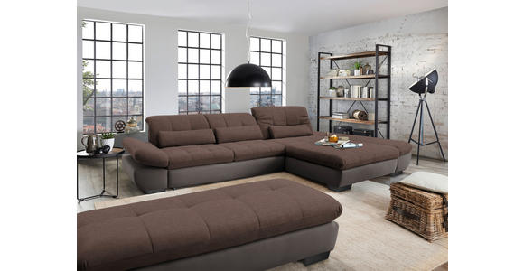 ECKSOFA in Mikrofaser Hellbraun  - Hellbraun/Schwarz, Design, Textil/Metall (341/204cm) - Xora