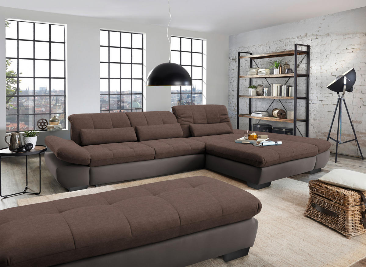 ECKSOFA in Mikrofaser Hellbraun  - Hellbraun/Schwarz, Design, Textil/Metall (341/204cm) - Xora
