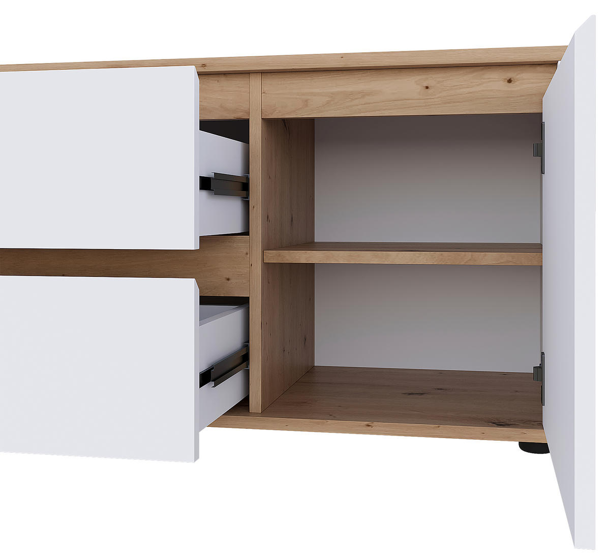 LOWBOARD  160/50/42 cm 2 Schublade(n) stehend  - Schwarz/Weiß, MODERN, Holzwerkstoff/Kunststoff (160/50/42cm) - Carryhome