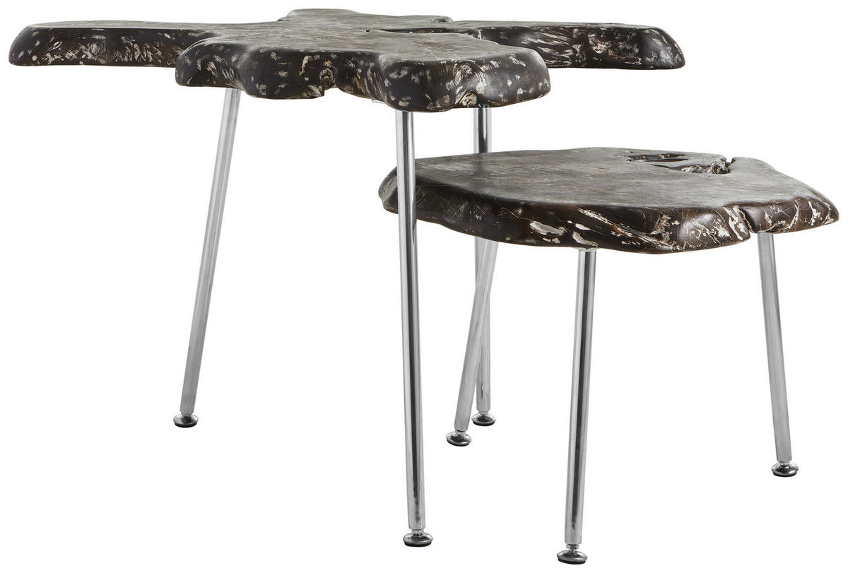 BEISTELLTISCH Unikat 50/40/36 cm Teakholz massiv Schwarz, Alufarben organisch  - Schwarz/Alufarben, LIFESTYLE, Holz/Metall (50/40/36cm) - Landscape
