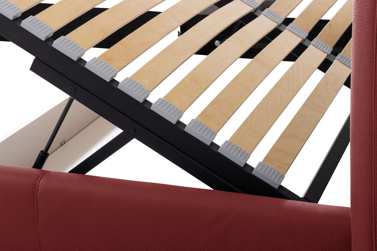 POLSTERBETT 180/200 cm,  in Rot, gepolstertes Kopfteil, Lattenrost, Bettkasten,  - Rot/Schwarzchrom, KONVENTIONELL, Leder/Holz (180/200cm) - Esposa