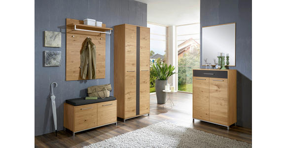 SCHUHSCHRANK 72/105/37 cm - Edelstahlfarben/Eichefarben, Natur, Glas/Holz (72/105/37cm) - Novel