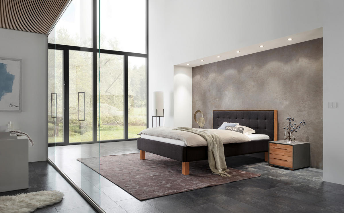POLSTERBETT 140/200 cm  in Anthrazit, Buchefarben  - Anthrazit/Buchefarben, KONVENTIONELL, Holz/Textil (140/200cm) - Hasena