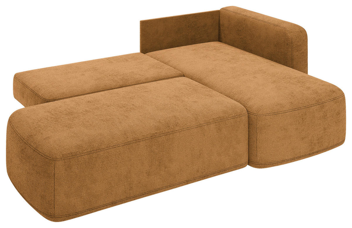 ECKSOFA Goldfarben Chenille Rückenkissen, Bettkasten, Schlaffunktion, Rücken echt, Liegefläche im Originalstoff  - Goldfarben/Schwarz, KONVENTIONELL, Kunststoff/Textil (244/160cm) - Milino