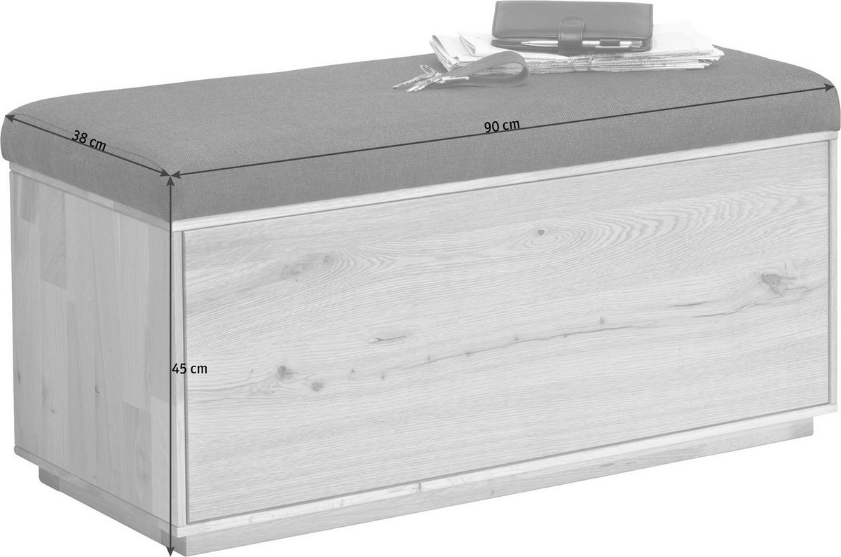 GARDEROBENBANK Eiche massiv Anthrazit, Eichefarben  - Eichefarben/Anthrazit, Design, Holz/Textil (90/45/38cm) - Waldwelt