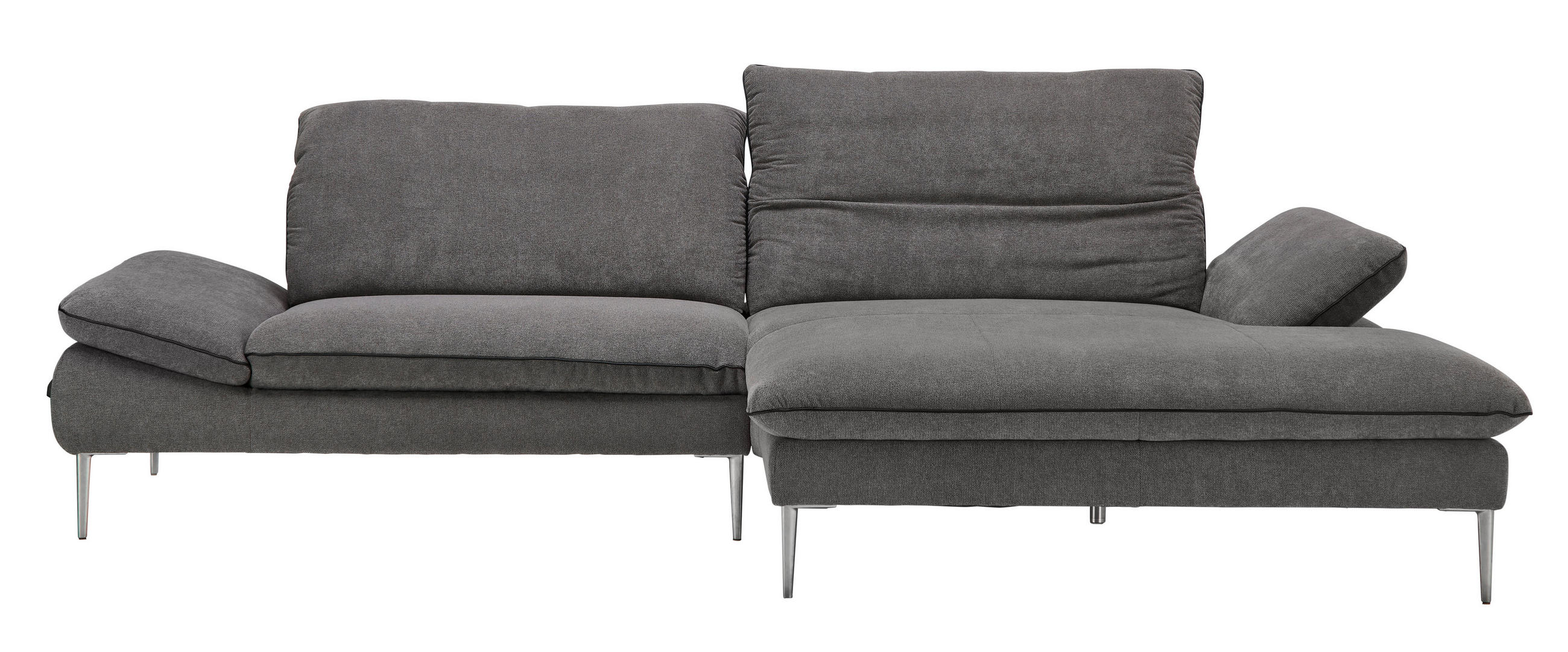 ECKSOFA Grau Webstoff  - Chromfarben/Schwarz, Design, Textil/Metall (292/185cm) - Chilliano