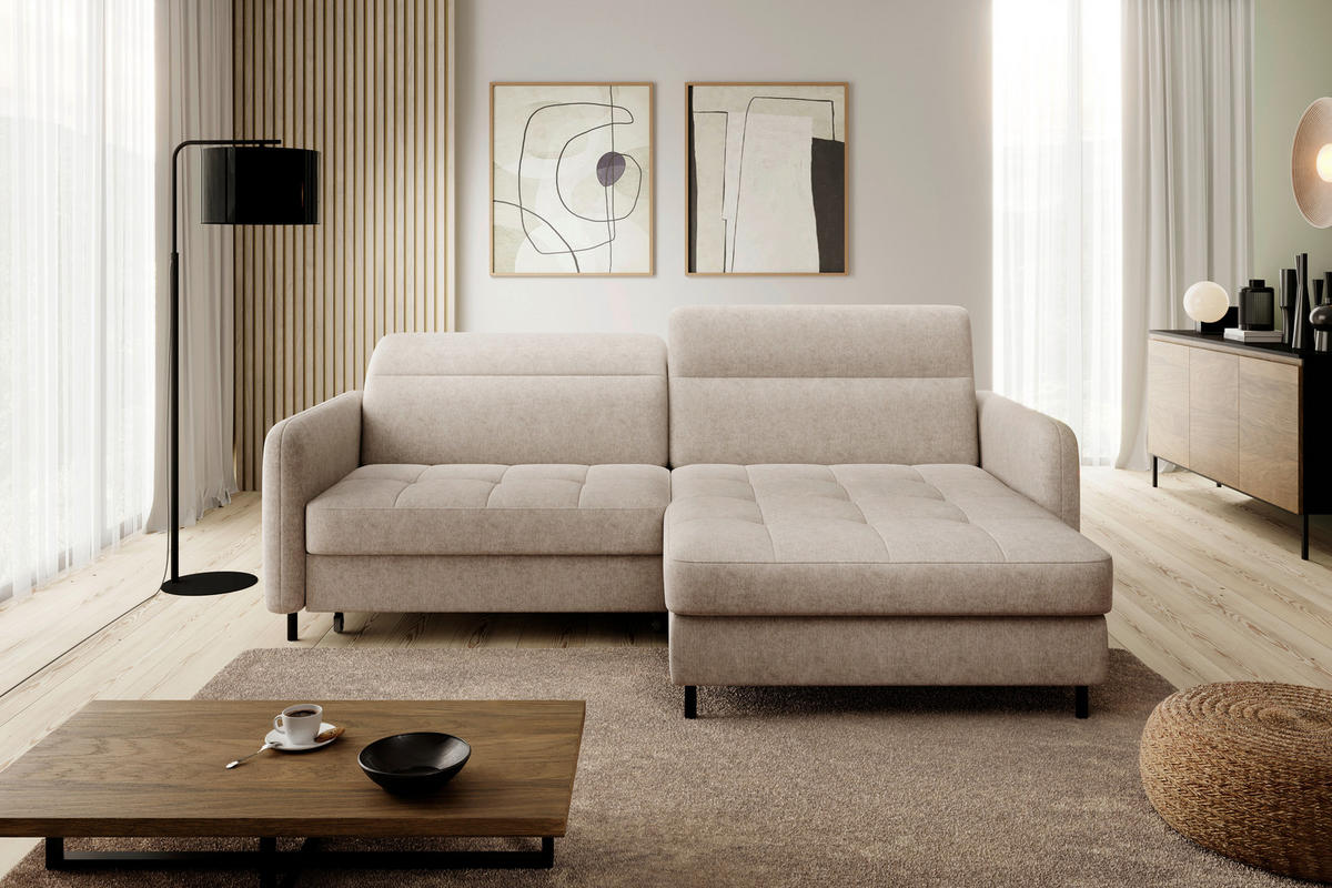 ECKSOFA in Velours Beige  228/165 cm  - Beige/Schwarz, Design, Textil/Metall (228/165cm) - MID.YOU