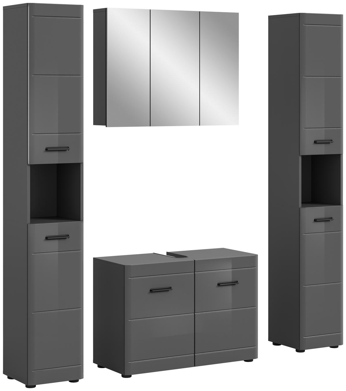 BADEZIMMER 4-teilig  in 150 cm  - Grau Hochglanz/Schwarz, MODERN, Holzwerkstoff/Kunststoff (150cm) - MID.YOU