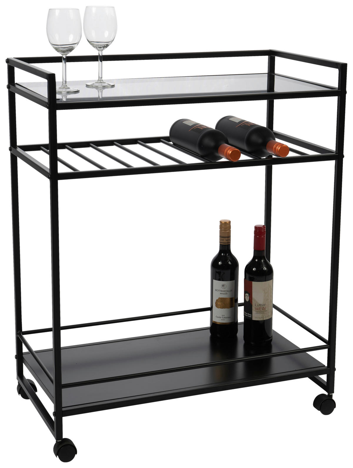 SERVIERWAGEN Schwarz  - Schwarz, Basics, Glas/Kunststoff (70/37/86cm)