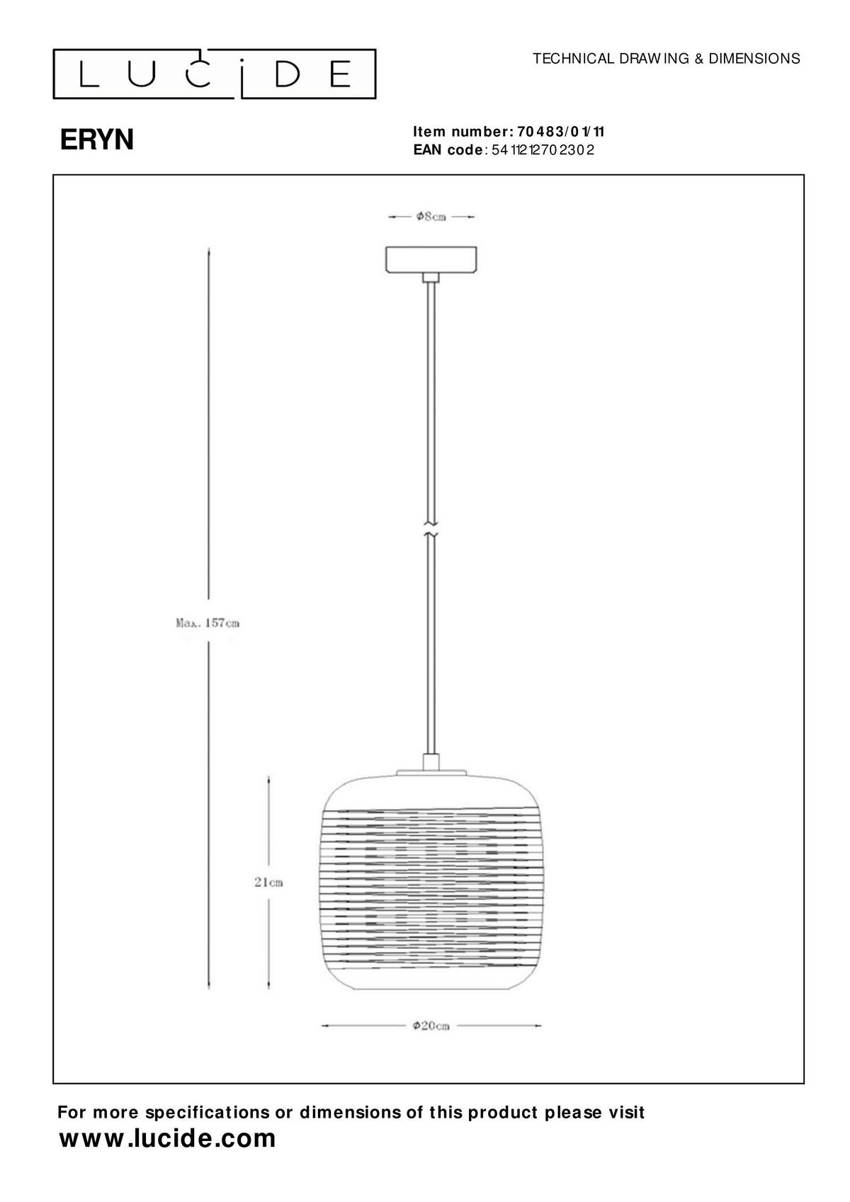 HÄNGELEUCHTE Eryn 20/20/157 cm   - Chromfarben, Design, Glas (20/20/157cm) - Lucide